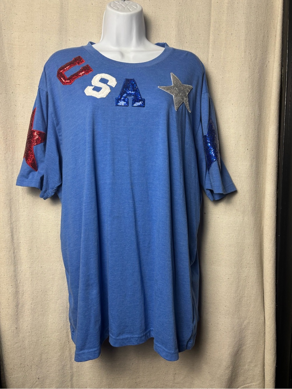 Blue USA Sequin Star Tee